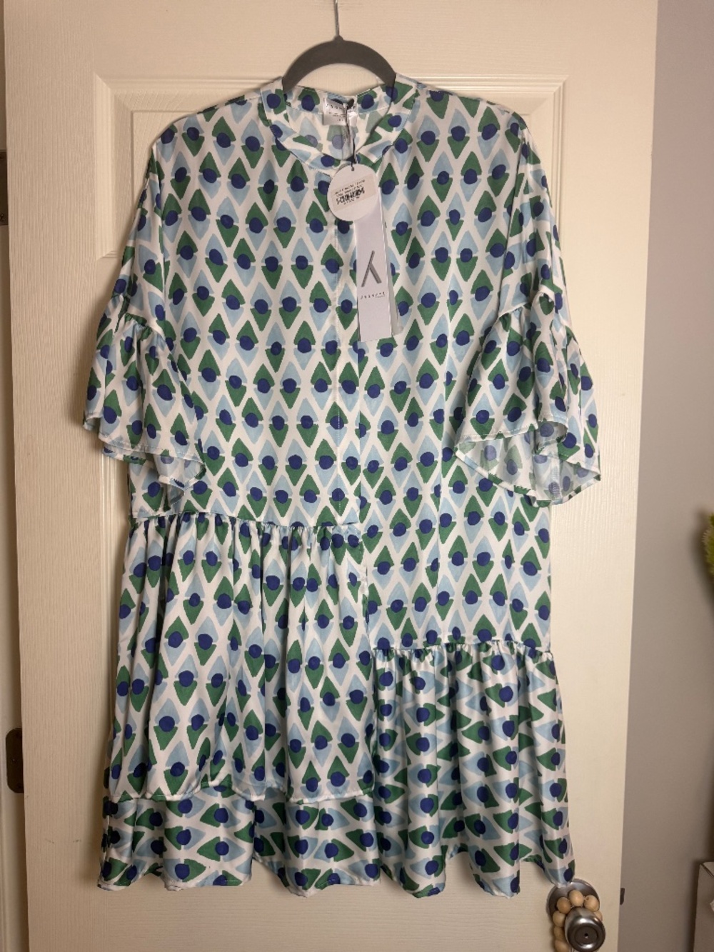 Anonyme Designers Spear Dania Mini Dress Green Blue Print NWT Size L